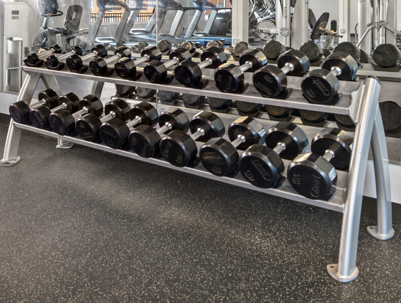 Rack of weights at 100 Yorks gym